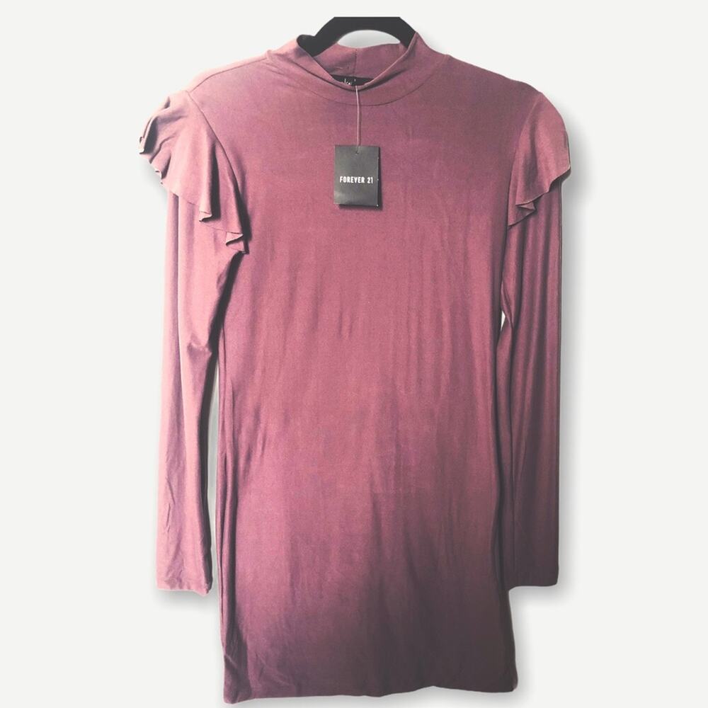 LONG SLEEVE, RUFFLED SHOULDER, LAVENDER FITTED MIDI DRESS-FITS GREAT & COMFY